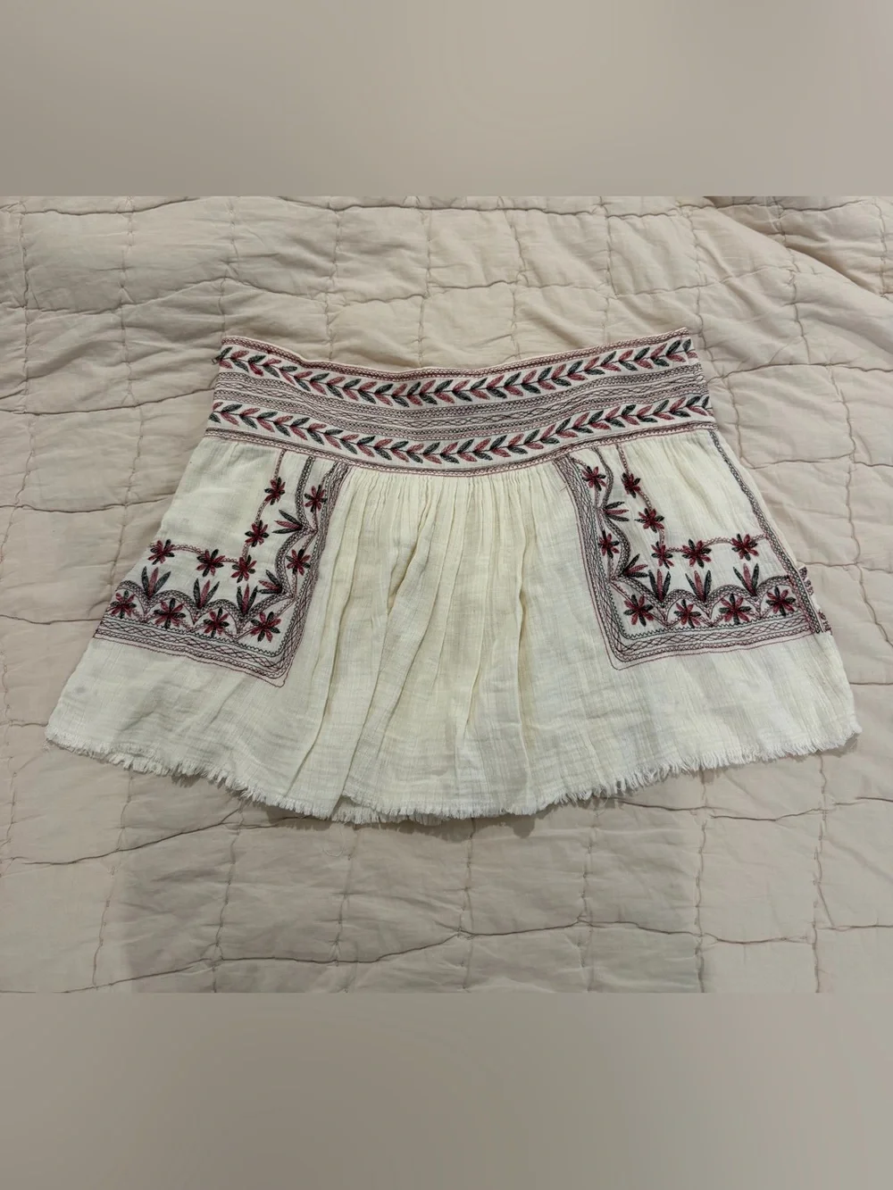 Isabel Marant Etoile Vera Floral Embroidered Cotton Cream Mini Skirt